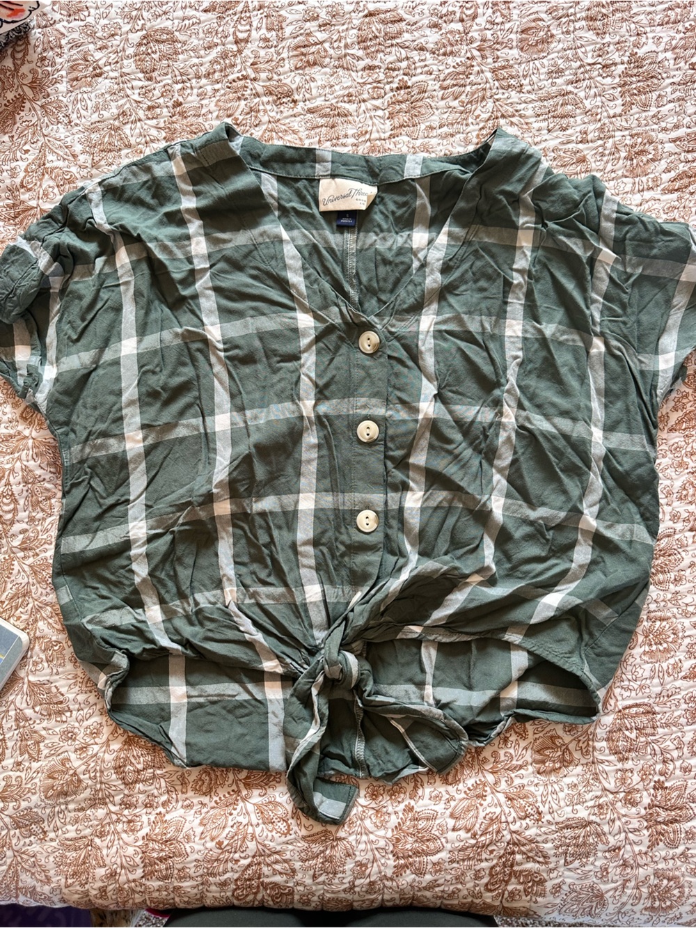 Universal Thread Green Plaid Button-Front Kids Shirt